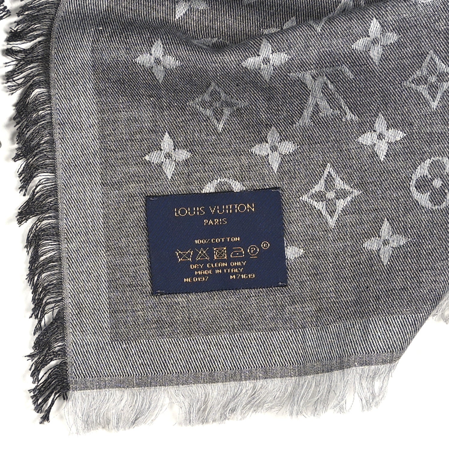 Louis Vuitton Silk Wool Monogram Denim Shawl Black 8 of 8