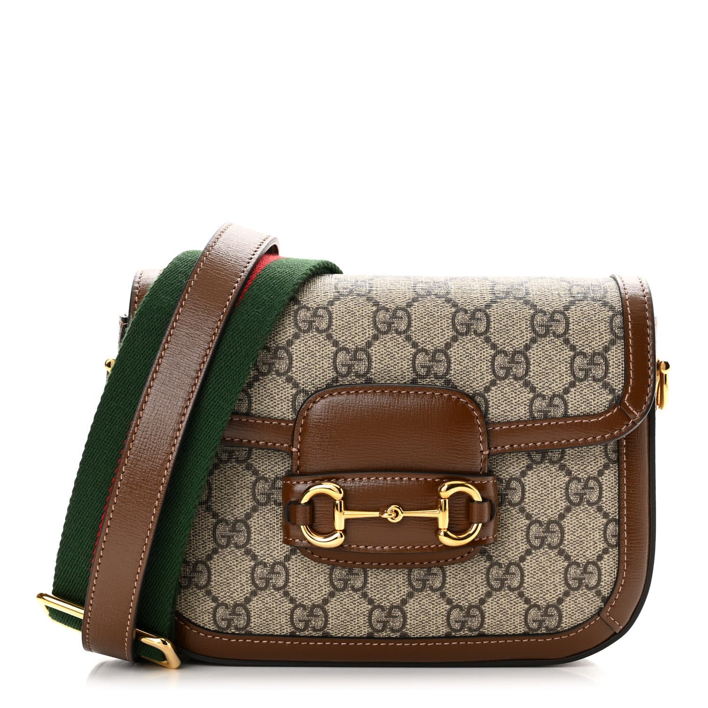 GG Supreme Monogram Web Mini Horsebit 1955 Shoulder Bag Beige Brown Sugar