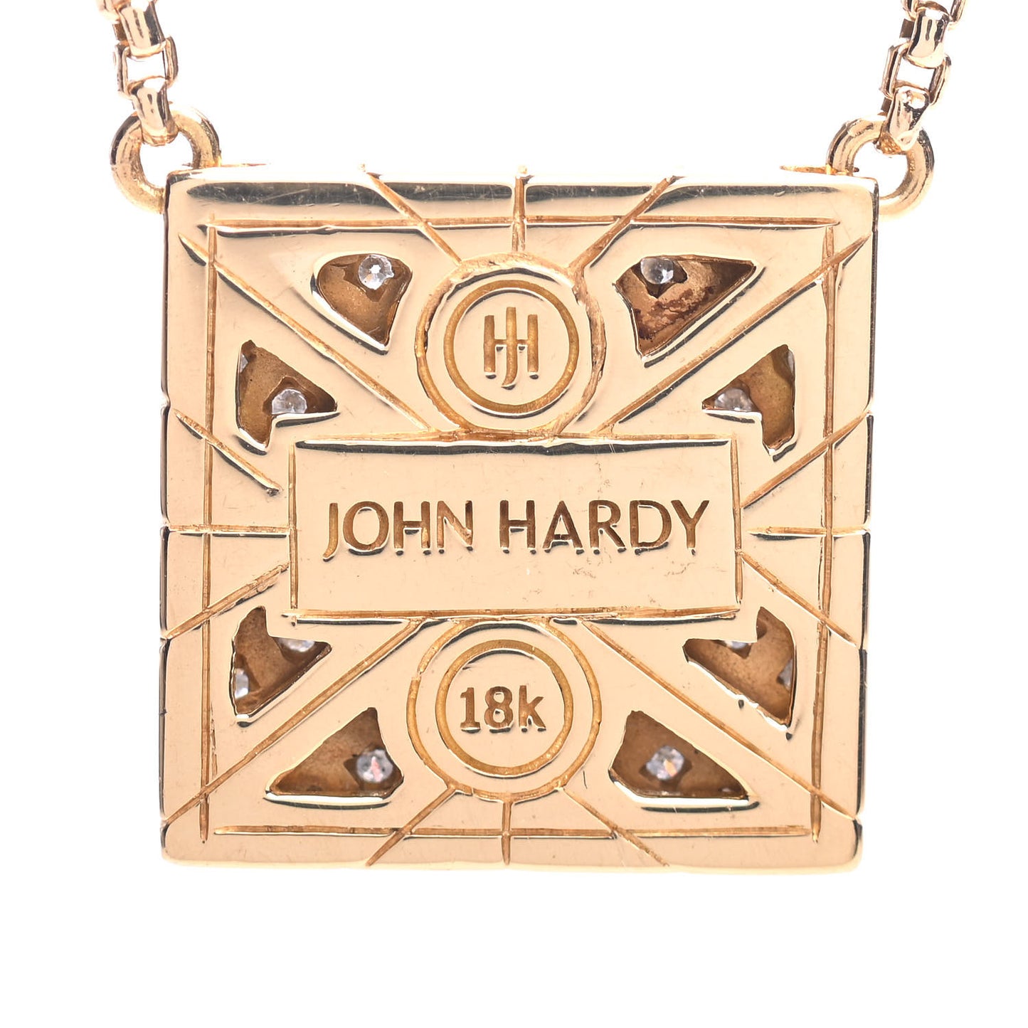 18K Yellow Gold Diamond Modern Chain Square Pendant Necklace