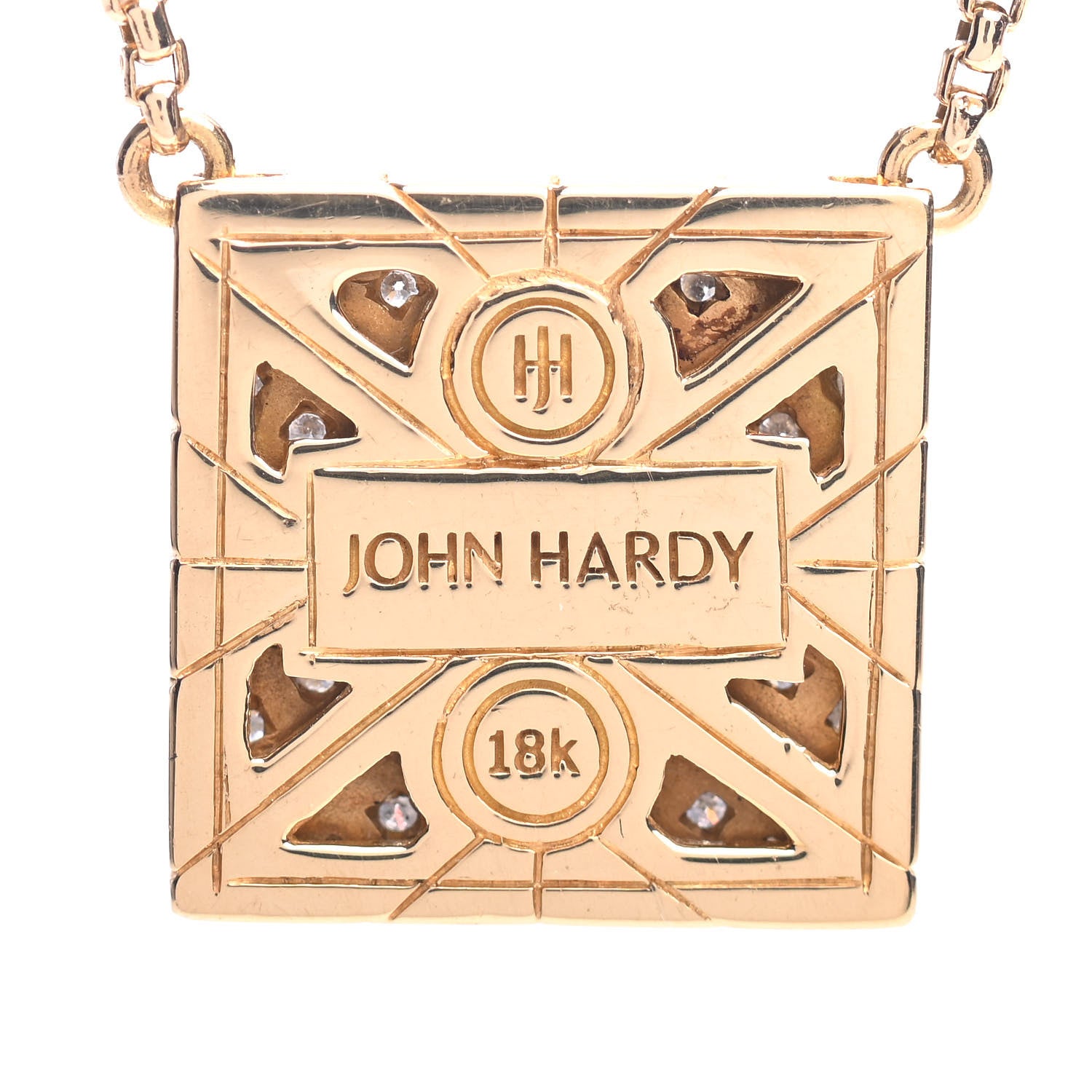 John Hardy 18K Yellow Gold Diamond Modern Chain Square Pendant Necklace 5 of 5