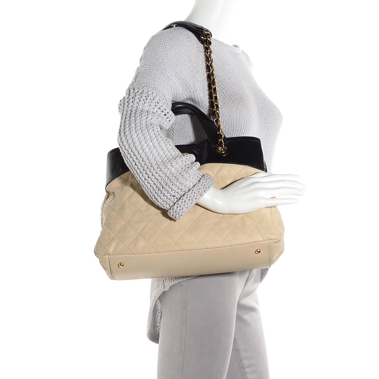 Chanel Calfskin In The Mix Shopping Tote Beige Black 2 of 8