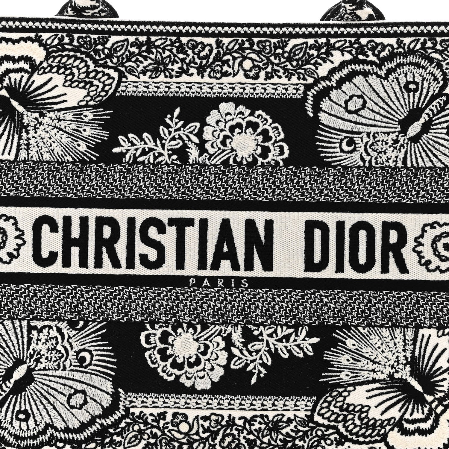 Christian Dior Canvas Butterfly Bandana Embroidered Medium Book Tote Black White 8 of 10