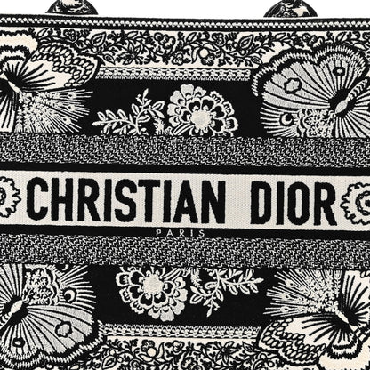 Christian Dior Canvas Butterfly Bandana Embroidered Medium Book Tote Black White 8 of 10