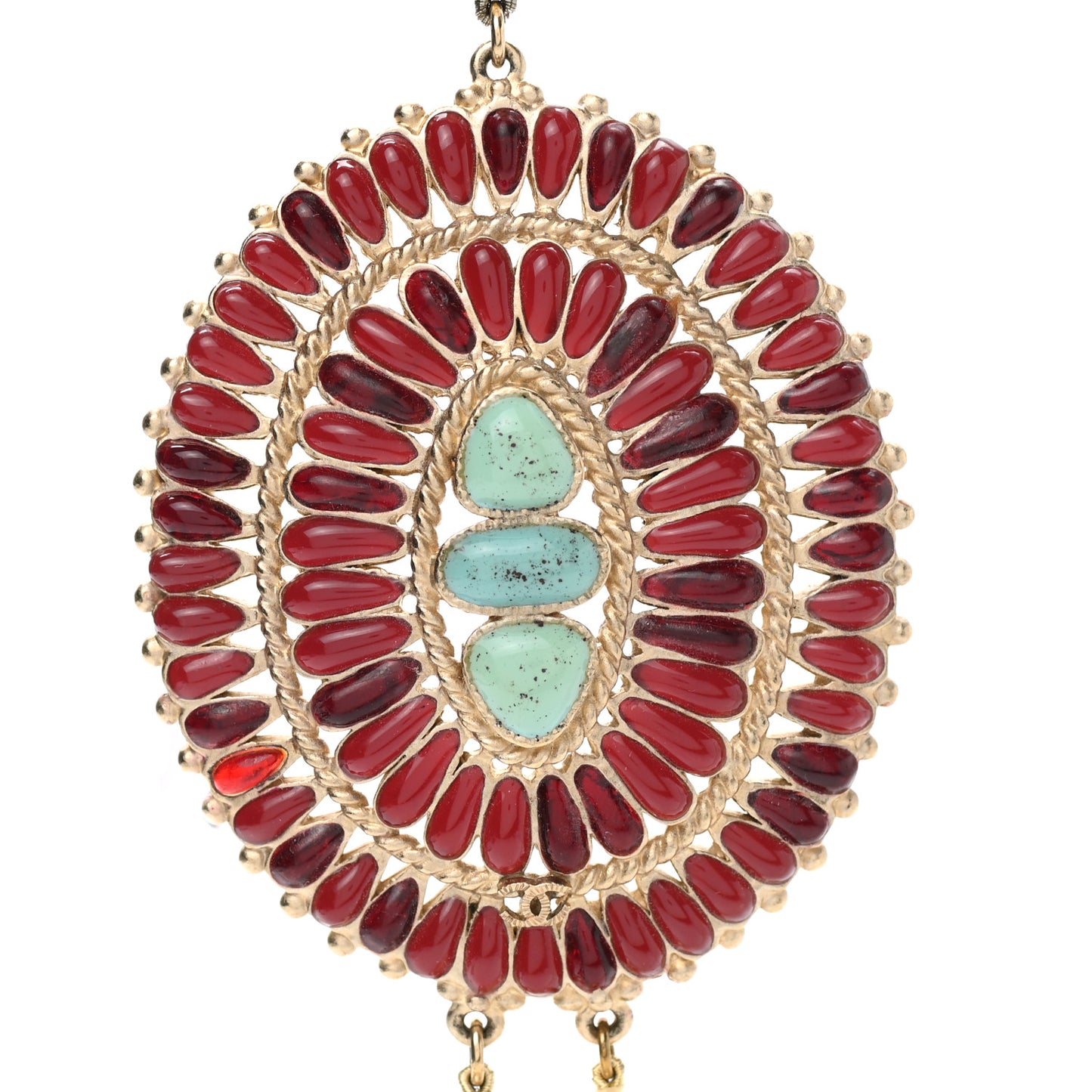 Graduated Pearl Gripoix Necklace Turquoise Burgundy