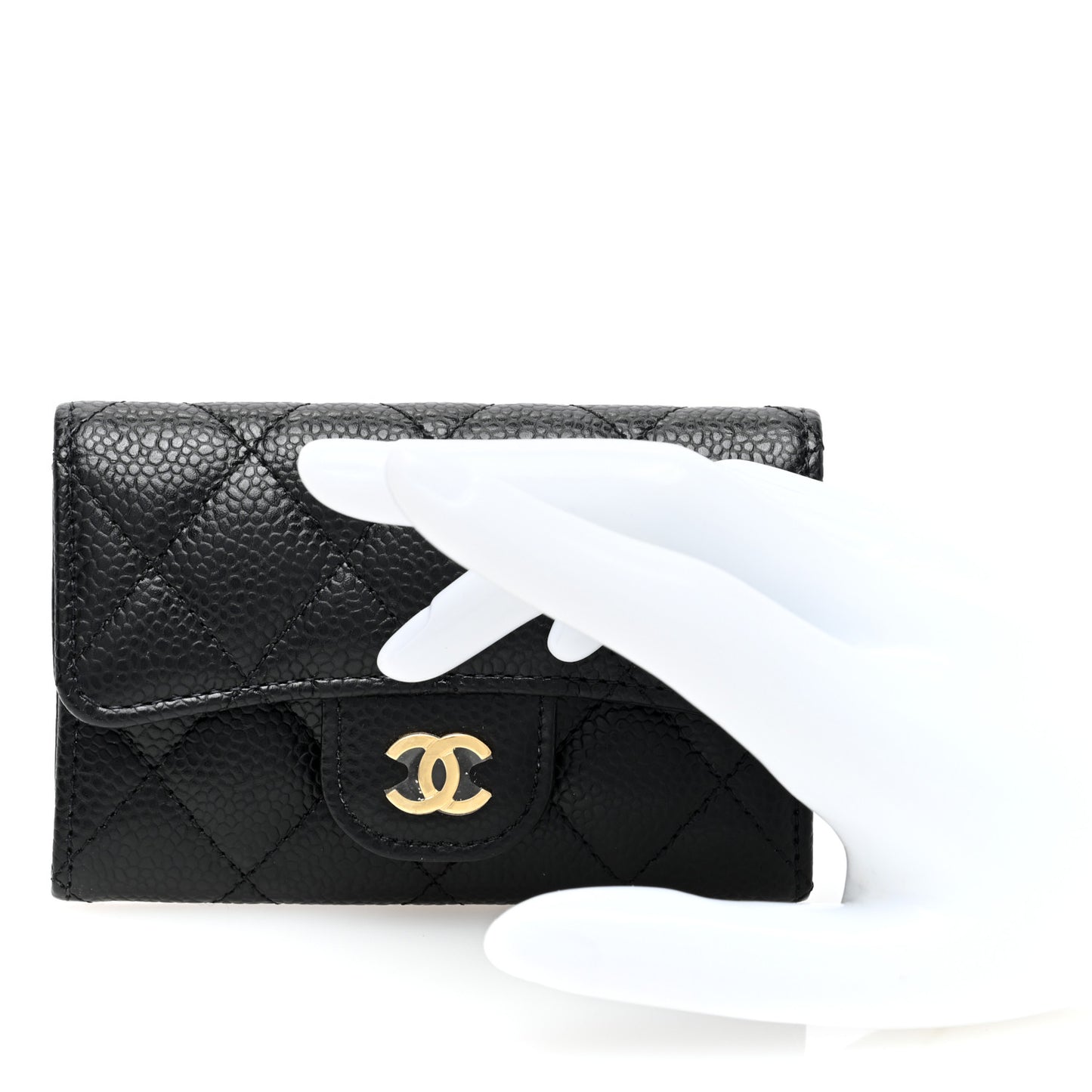 Caviar Quilted Flap Card Holder Wallet Black