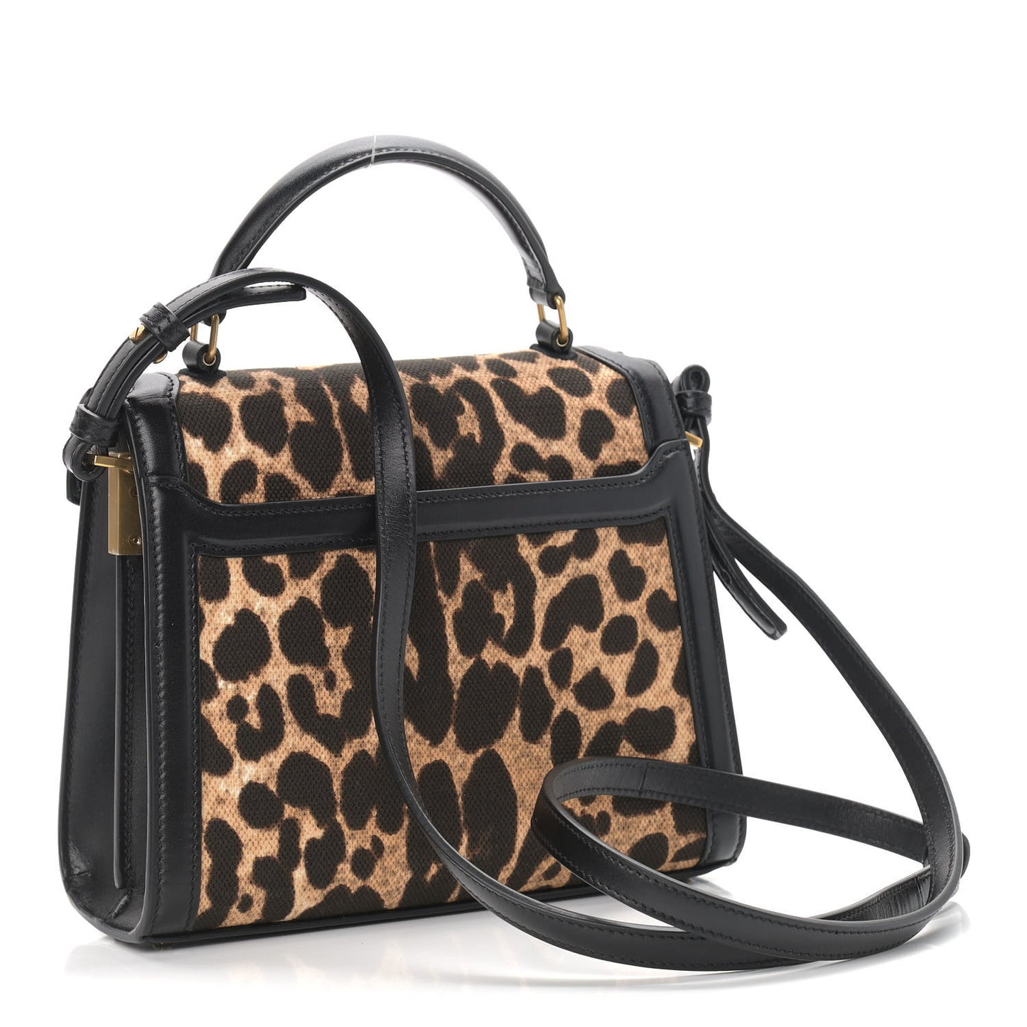 Canvas Leopard Print Mini Classic Monogram Cassandra Top Handle Black