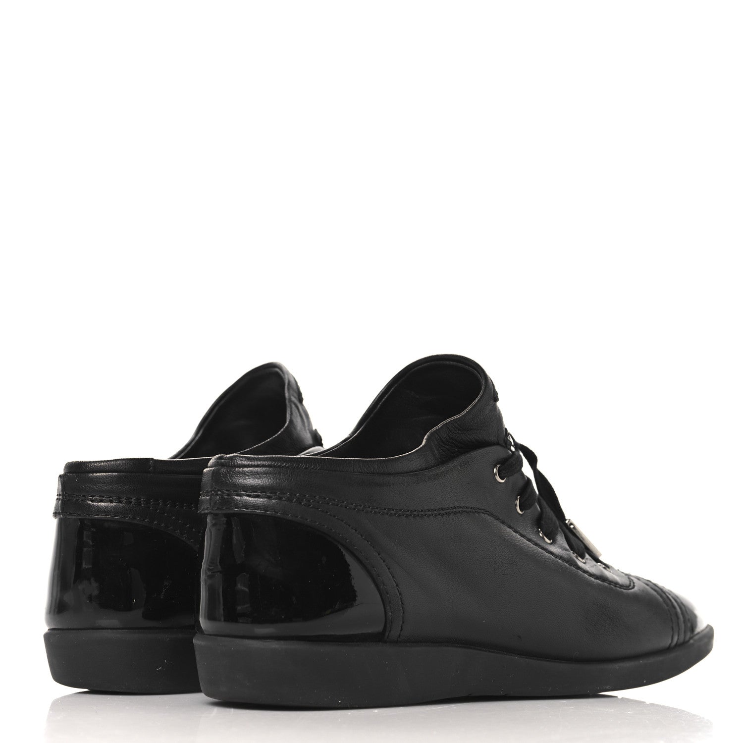 Chanel Lambskin Patent Cap Toe CC Sneakers 39.5 Black 5 of 9