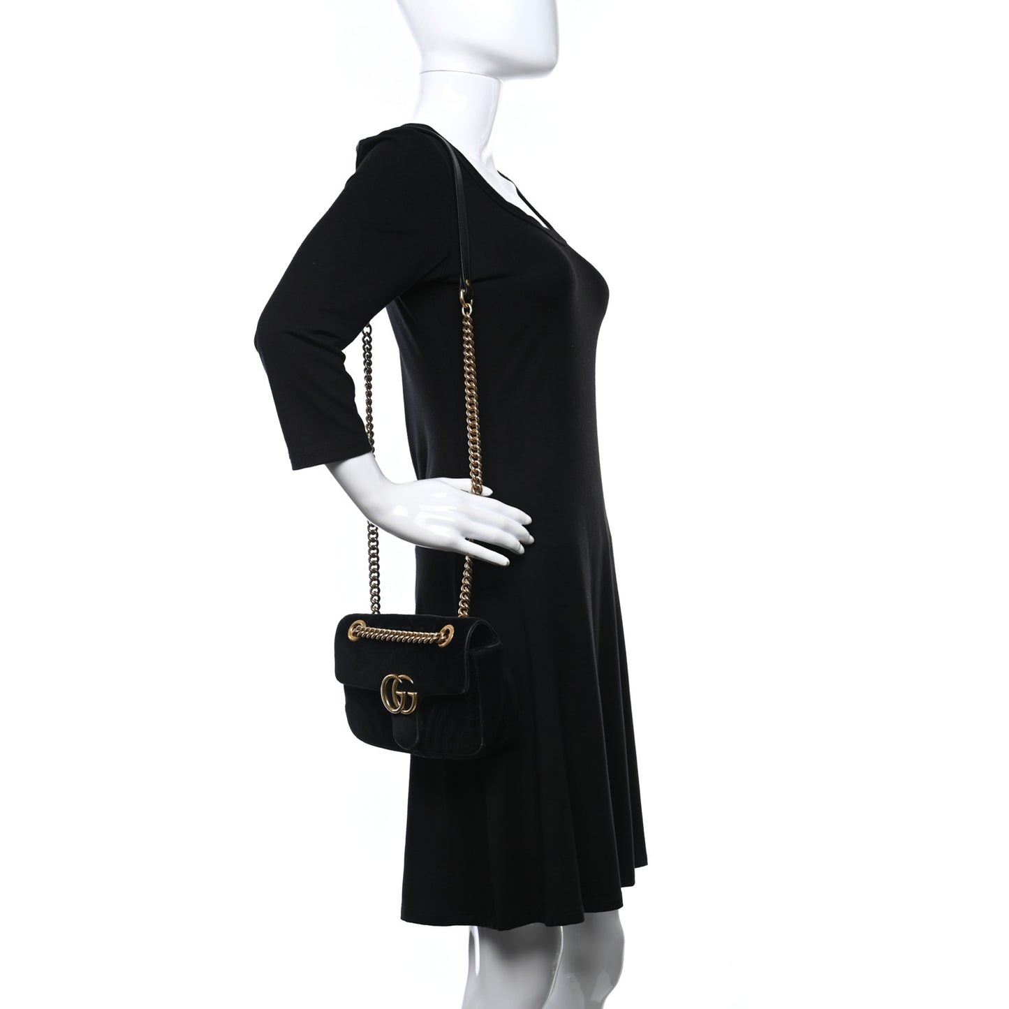 Velvet Matelasse Mini GG Marmont Shoulder Bag Black