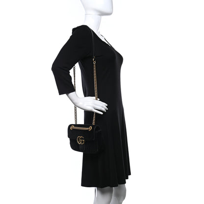 Gucci Velvet Matelasse Mini GG Marmont Shoulder Bag Black 2 of 16