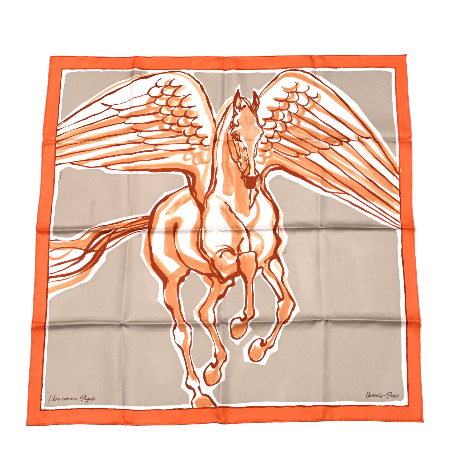 Silk Libre Comme Pegase Scarf 90 Orange Beige Fauve