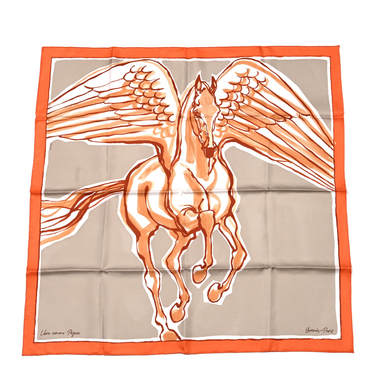 Hermes Silk Libre Comme Pegase Scarf 90 Orange Beige Fauve 1 of 5