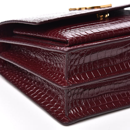 Saint Laurent Calfskin Crocodile Embossed Medium Monogram Sunset Rouge Legion 9 of 10