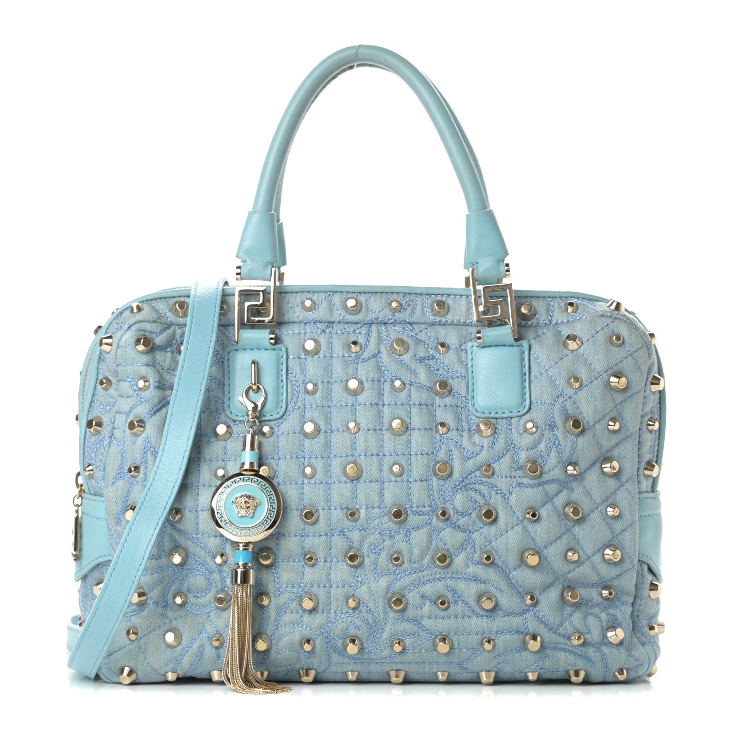 Versace Denim Barocco Quilted Studded Vanitas Demetra Blue 1 of 19