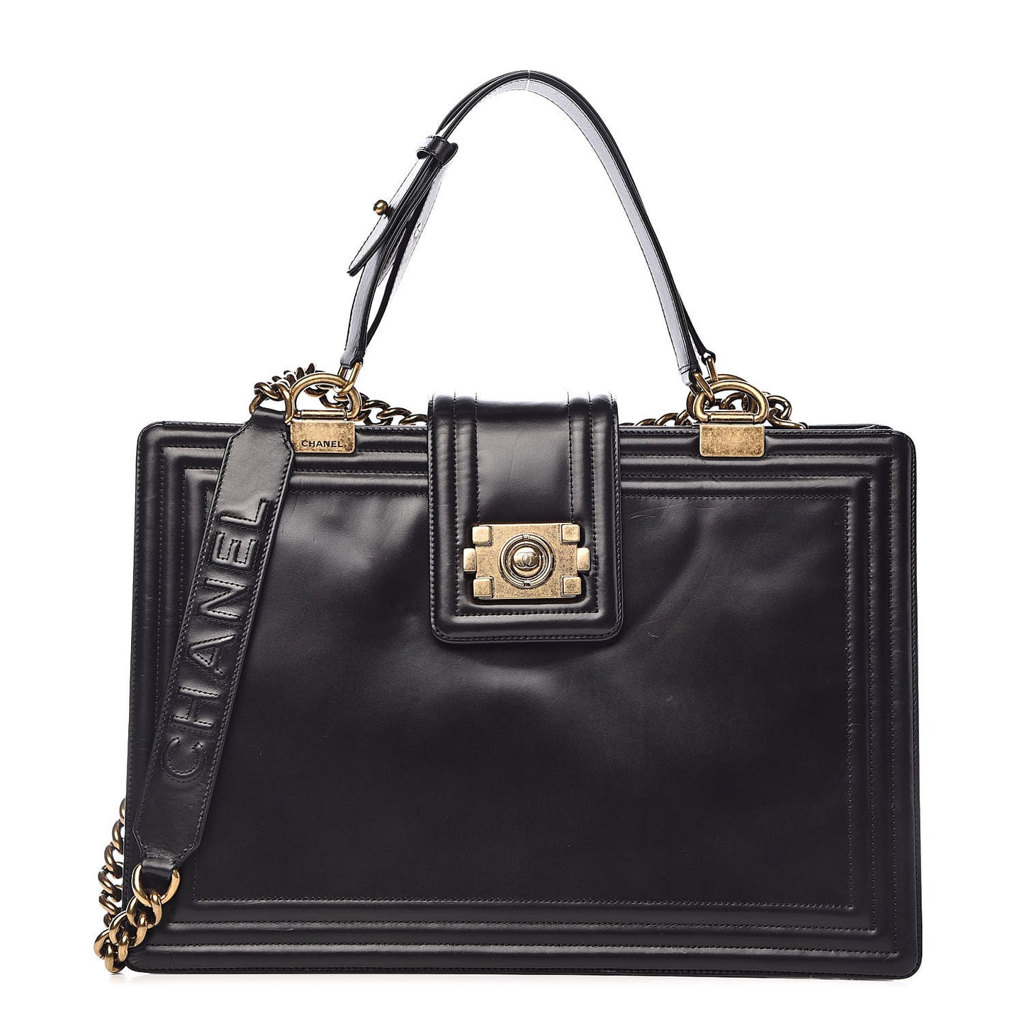 Glazed Calfskin Boy Tote Black