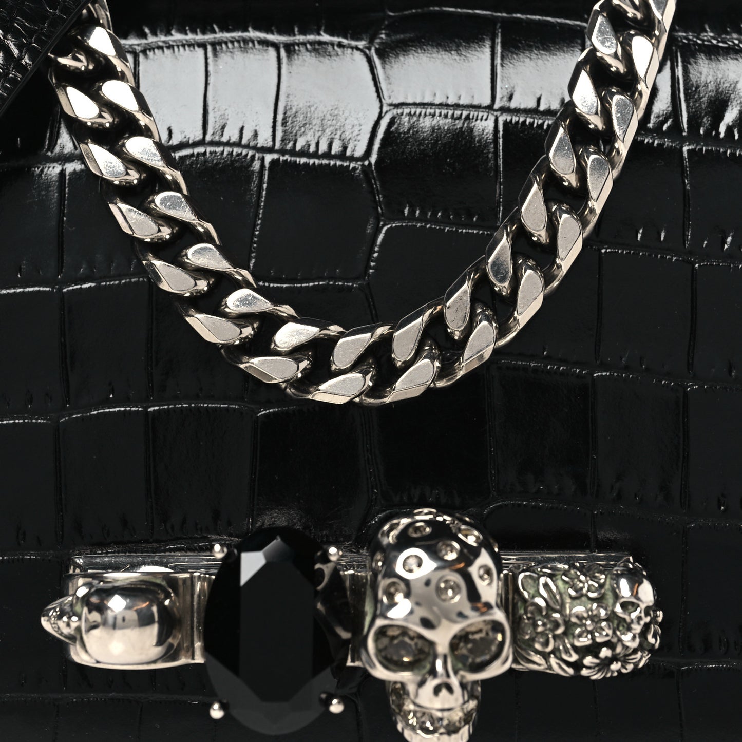Crocodile Embossed Calfskin Knuckle Crossbody Black
