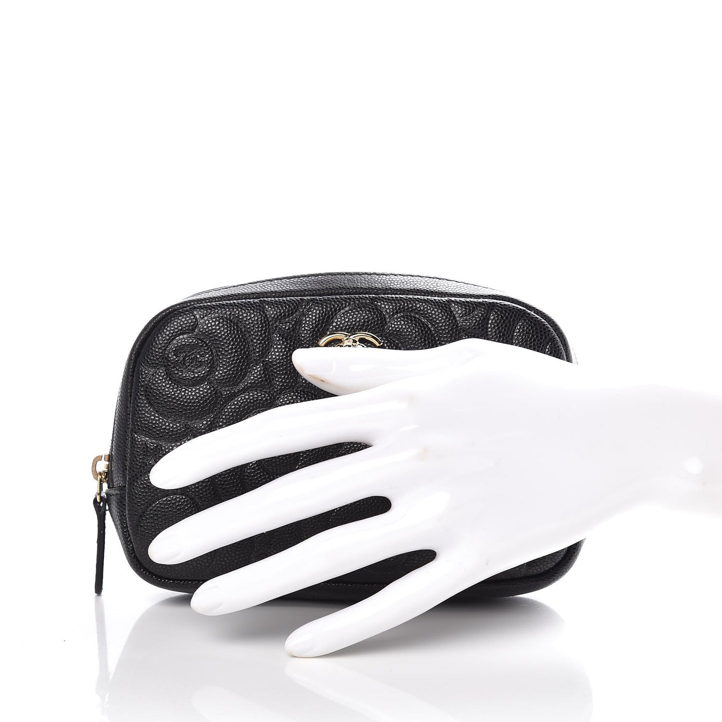 Caviar Camellia Embossed Small Cosmetic Case Black