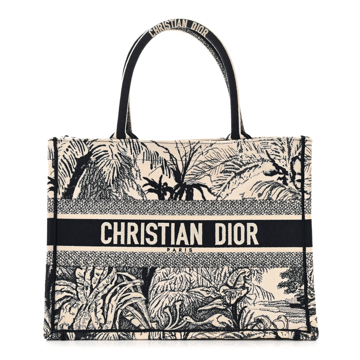 Christian Dior Canvas Embroidered Medium Palms Toile De Jouy Book Tote Blue 1 of 10