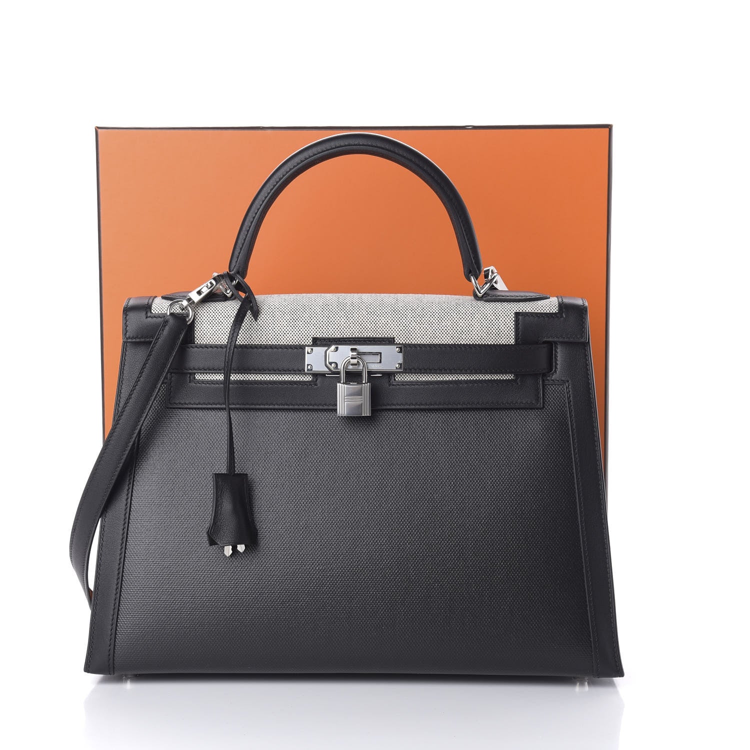 Hermes Berline Toile Swift Kelly Sellier 32 Black Ecru 12 of 12