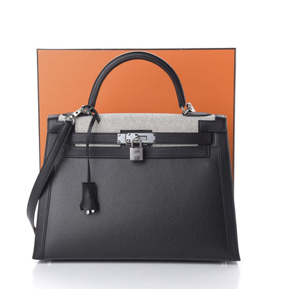 Hermes Berline Toile Swift Kelly Sellier 32 Black Ecru 12 of 12