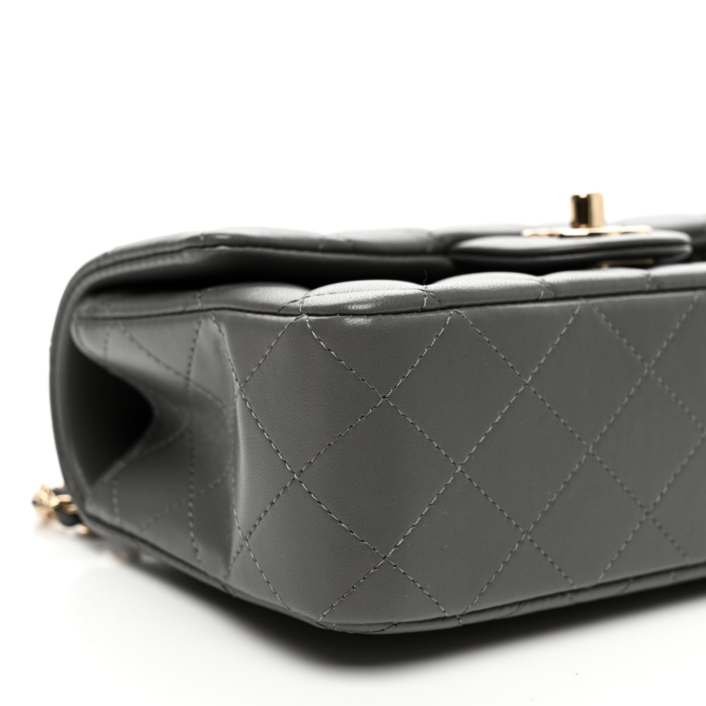 Lambskin Quilted Mini Top Handle Rectangular Flap Dark Grey