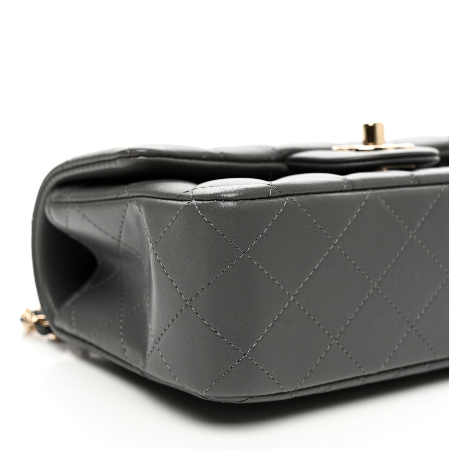 Chanel Lambskin Quilted Mini Top Handle Rectangular Flap Dark Grey 8 of 9