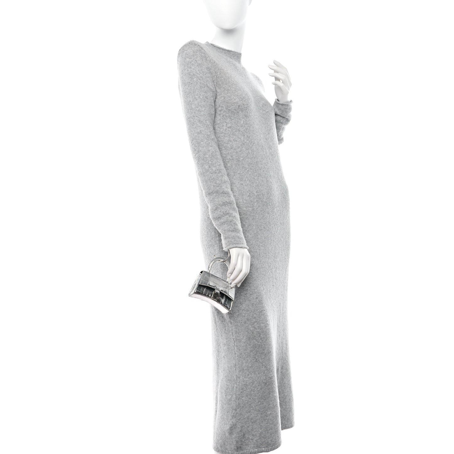 Metallic Calfskin Crocodile Embossed Hourglass Top Handle Bag Mini Silver