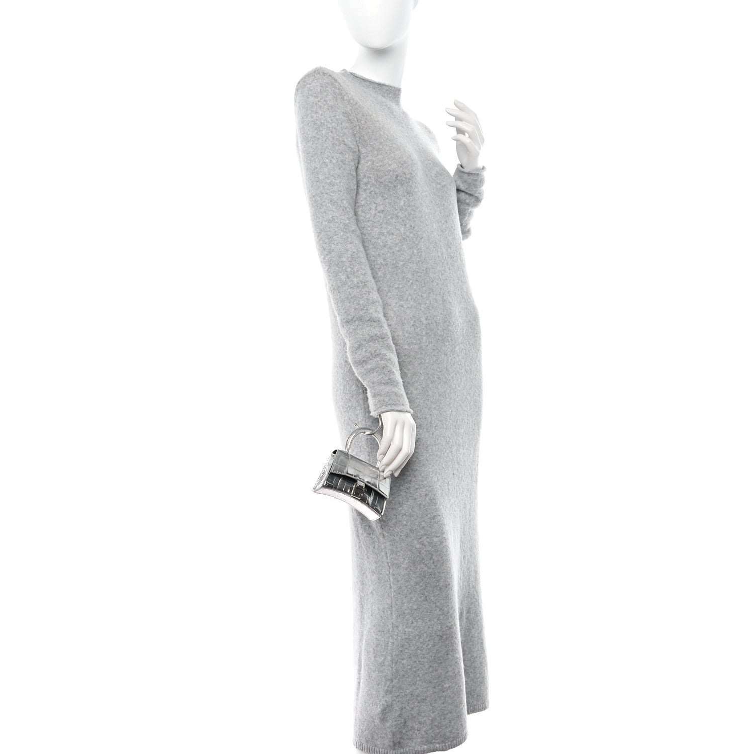 Balenciaga Metallic Calfskin Crocodile Embossed Hourglass Top Handle Bag Mini Silver 2 of 9