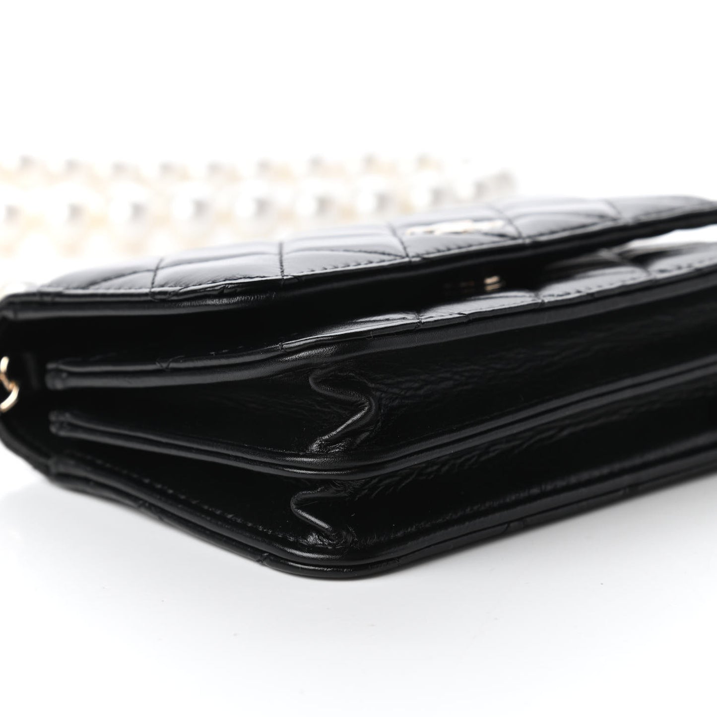 Calfskin Quilted Mini Maxi Pearls Wallet On Chain WOC Black
