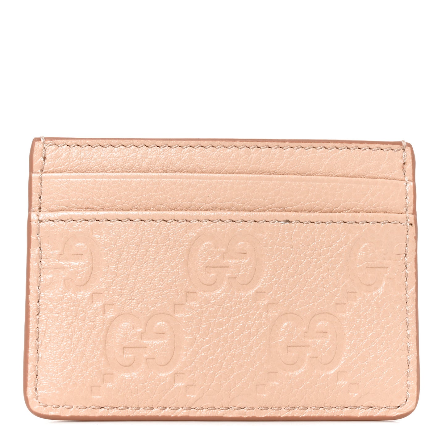 GG Grainy Calfskin Emblem Card Case Rose Dust