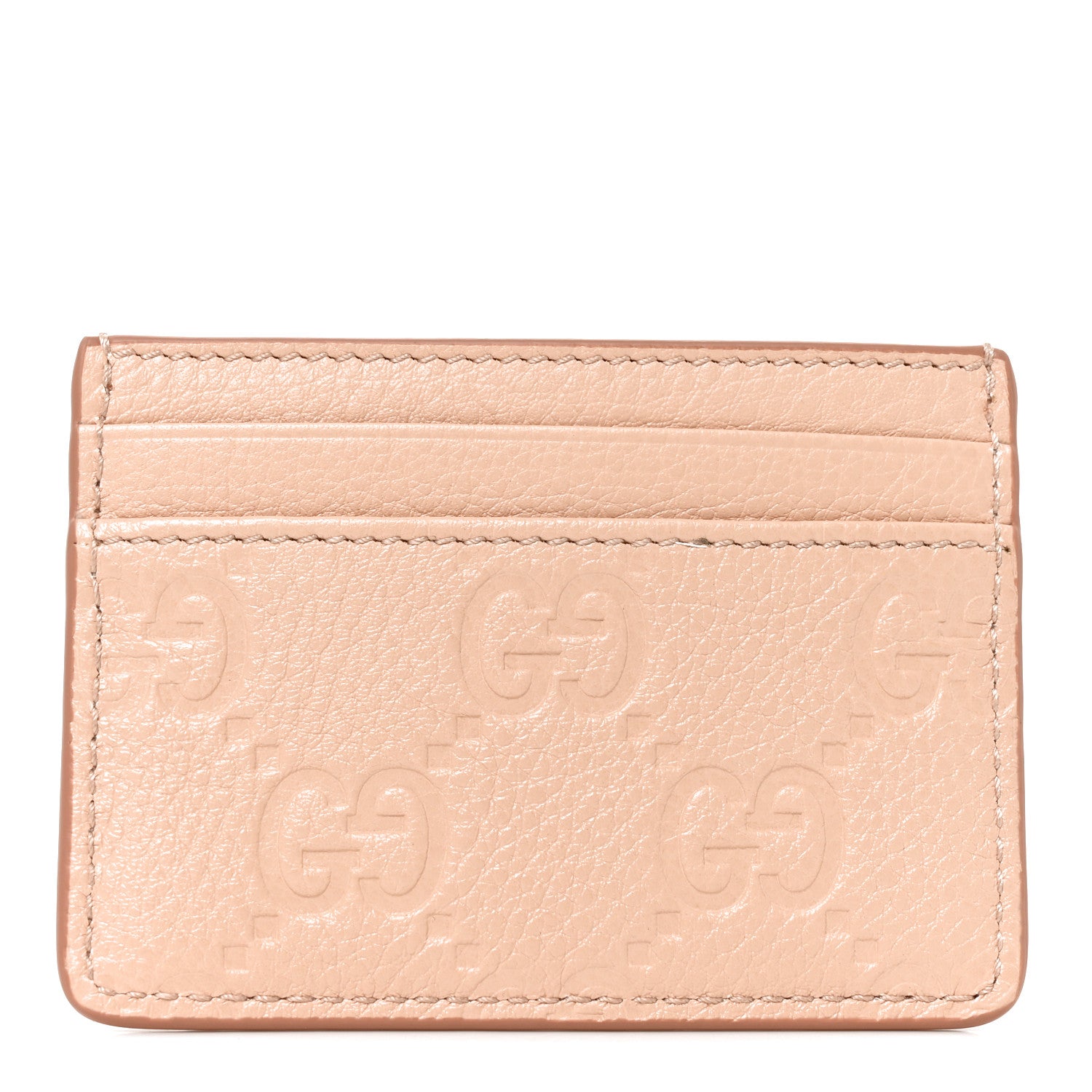 Gucci GG Grainy Calfskin Emblem Card Case Rose Dust 1 of 7
