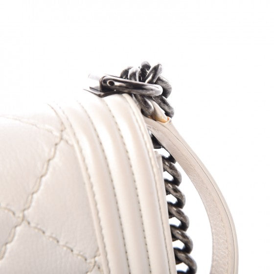 Calfskin Double Stitch Medium Boy Flap White