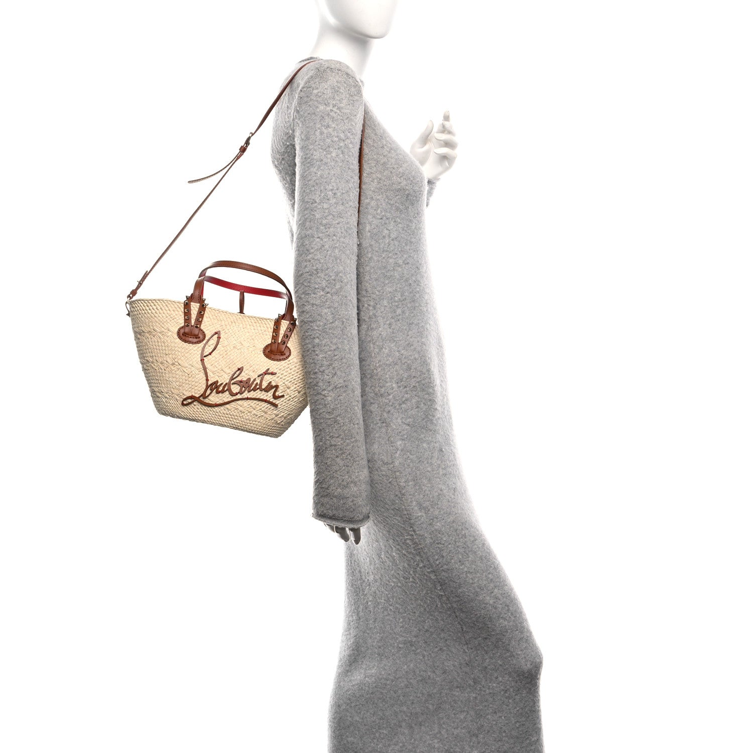 Christian Louboutin Calfskin Raffia Mini Cabata Tote Natural Cuoio 2 of 8