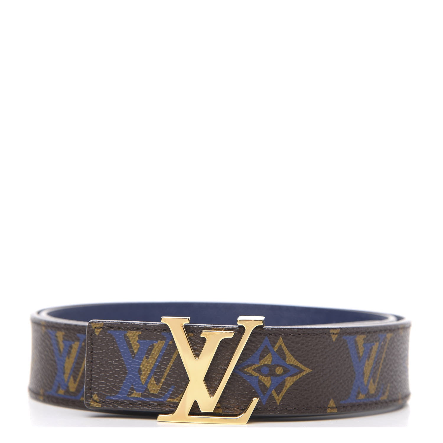 Louis Vuitton Calfskin Rainbow Monogram 30mm LV Initiales Reversible Belt 80 32 Blue 1 of 4