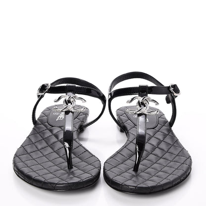 Chanel Patent CC Thong Sandals 35.5 Black 2 of 8