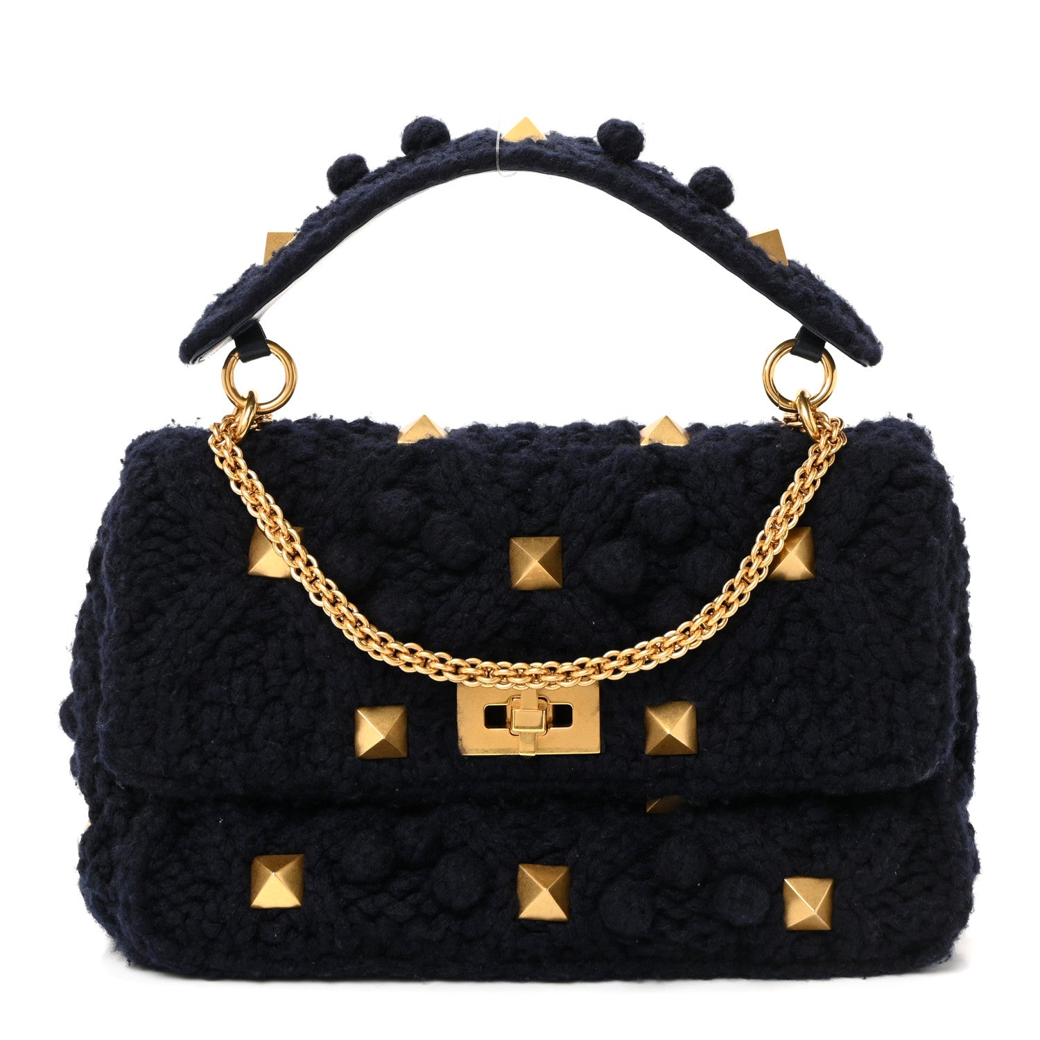 Valentino Garavani Cashmere Large Roman Stud Shoulder Bag Marine 1 of 17
