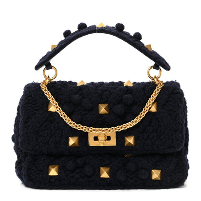 Valentino Garavani Cashmere Large Roman Stud Shoulder Bag Marine 1 of 17