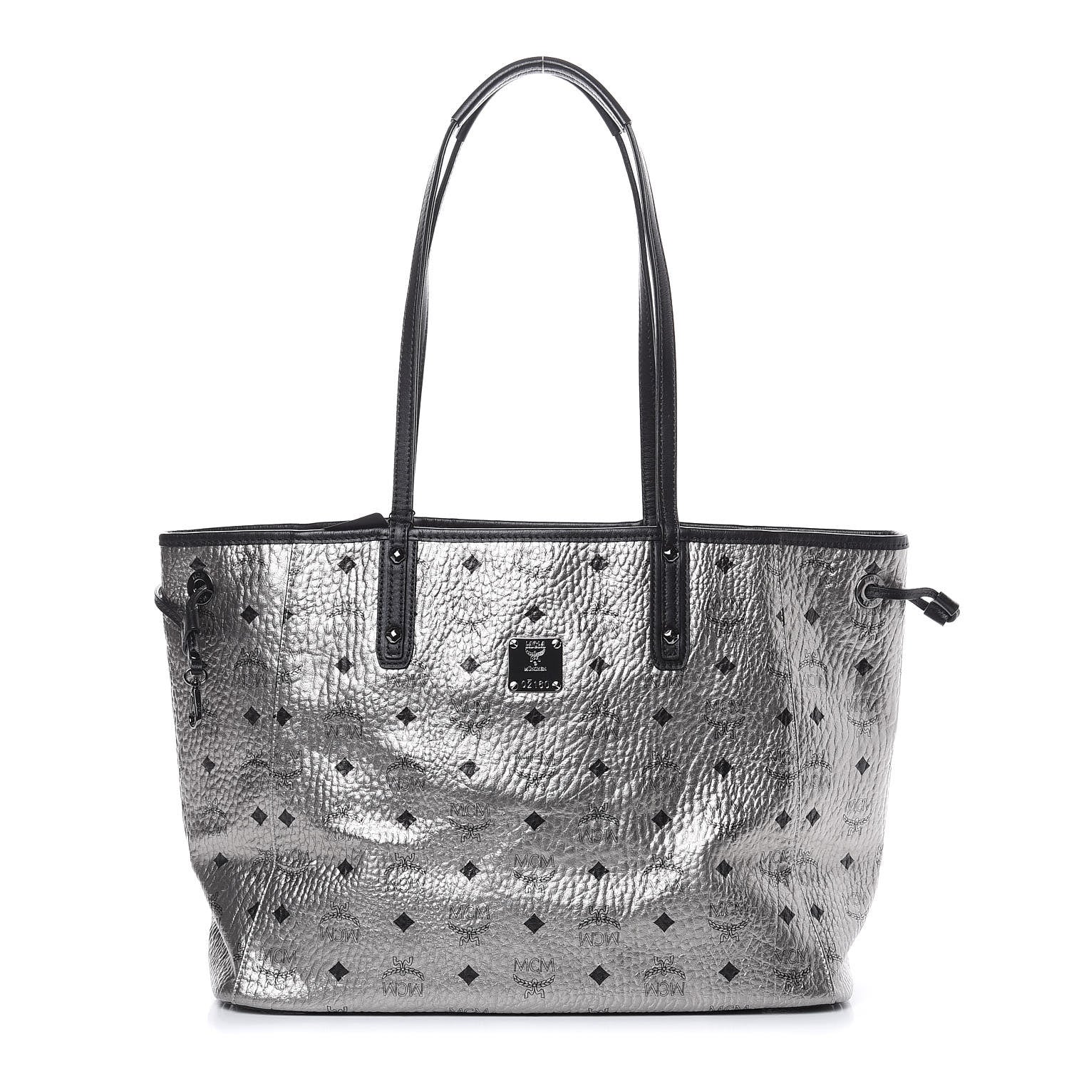 MCM Metallic Visetos Medium Reversible Shopper Tote Silver Black 1 of 12