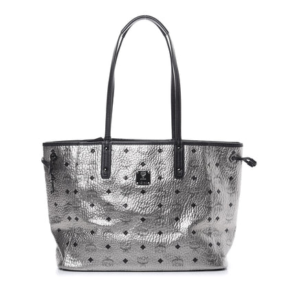 MCM Metallic Visetos Medium Reversible Shopper Tote Silver Black 1 of 12