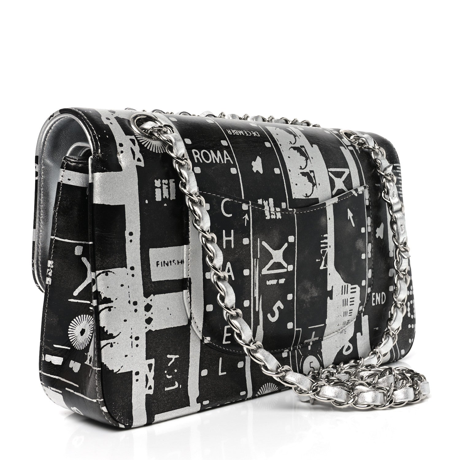 Chanel Lambskin Graffiti Printed Medium Double Flap Black Silver 2 of 10