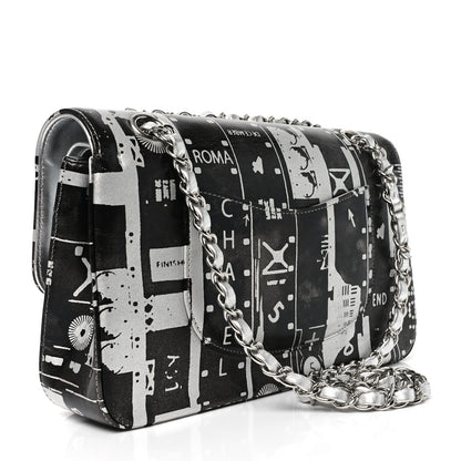 Chanel Lambskin Graffiti Printed Medium Double Flap Black Silver 2 of 10