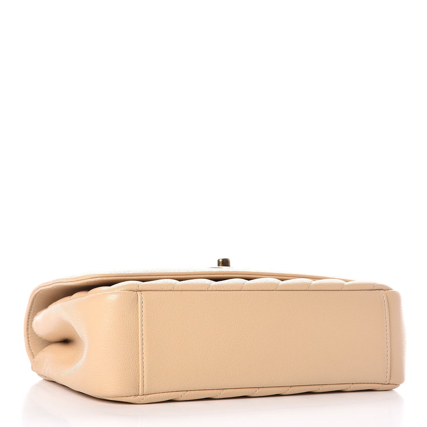 Shiny Goatskin Diagonal Quilted Small Flap Beige