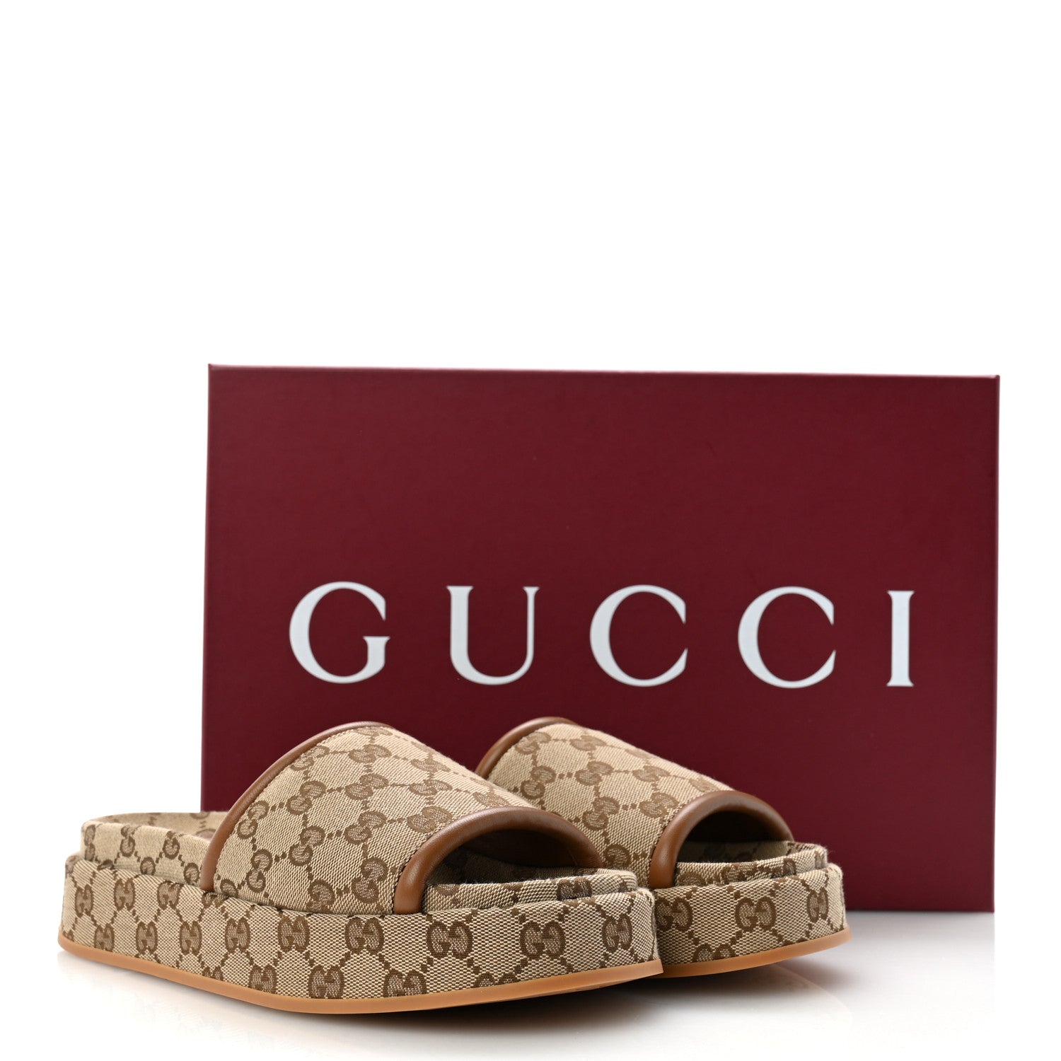 Gucci Original GG Canvas Monogram Womens GG Platform Sandals 38.5 Beige Ebony Sundial 10 of 10