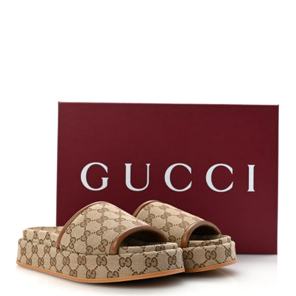 Gucci Original GG Canvas Monogram Womens GG Platform Sandals 38.5 Beige Ebony Sundial 10 of 10