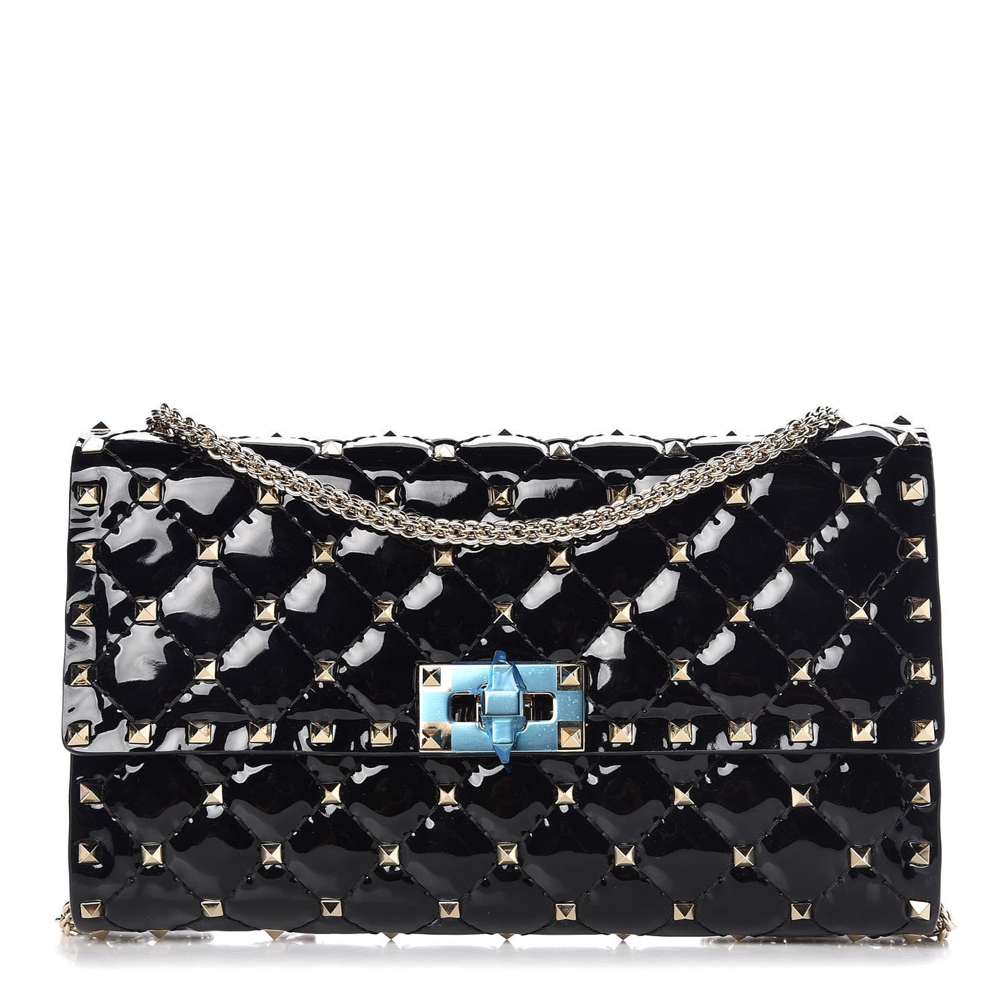 Patent Rockstud Spike Wallet on Chain Black