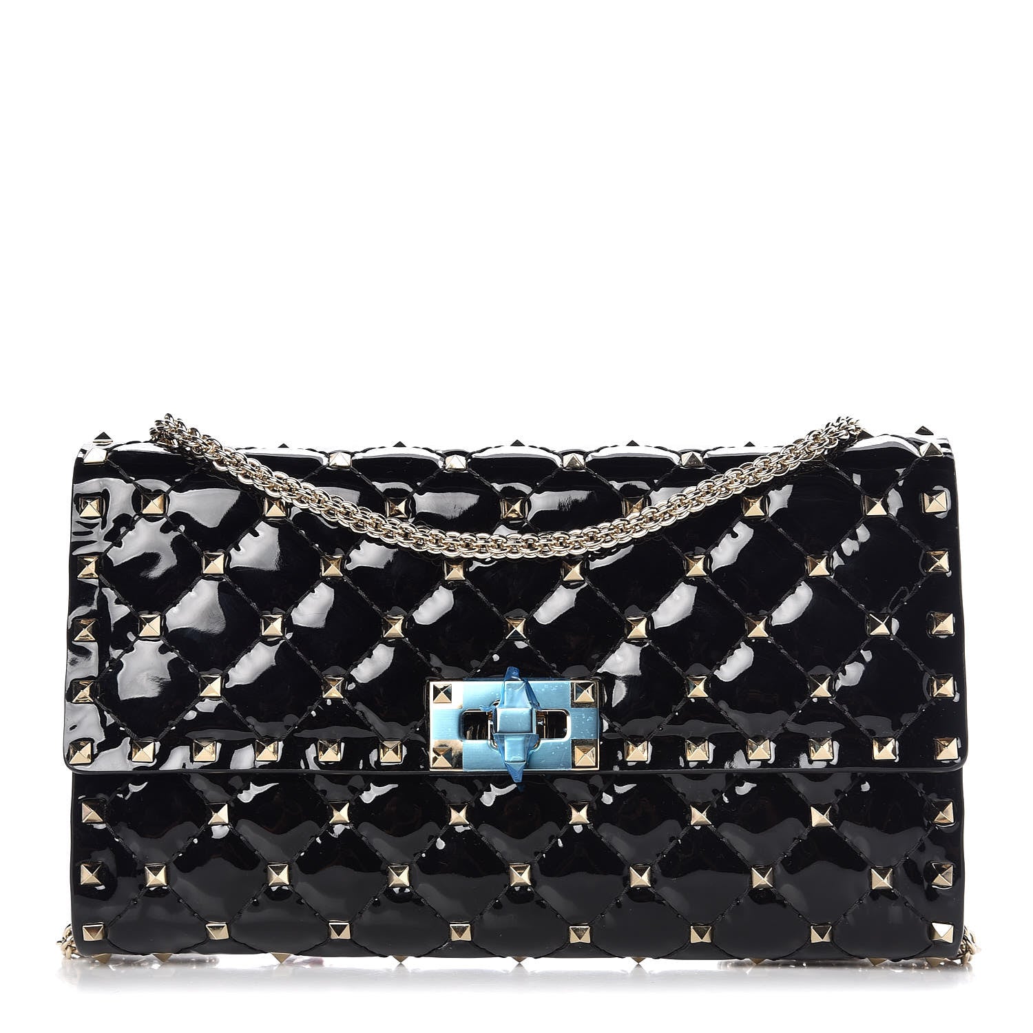 Valentino Garavani Patent Rockstud Spike Wallet on Chain Black 1 of 7
