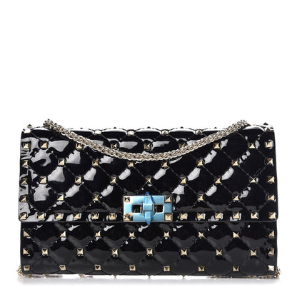 Valentino Garavani Patent Rockstud Spike Wallet on Chain Black 1 of 7