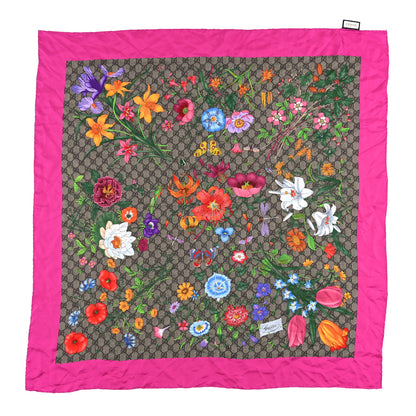Gucci Silk Twill GG Monogram Flora Fluo GG Square Scarf Beige Pink 1 of 4
