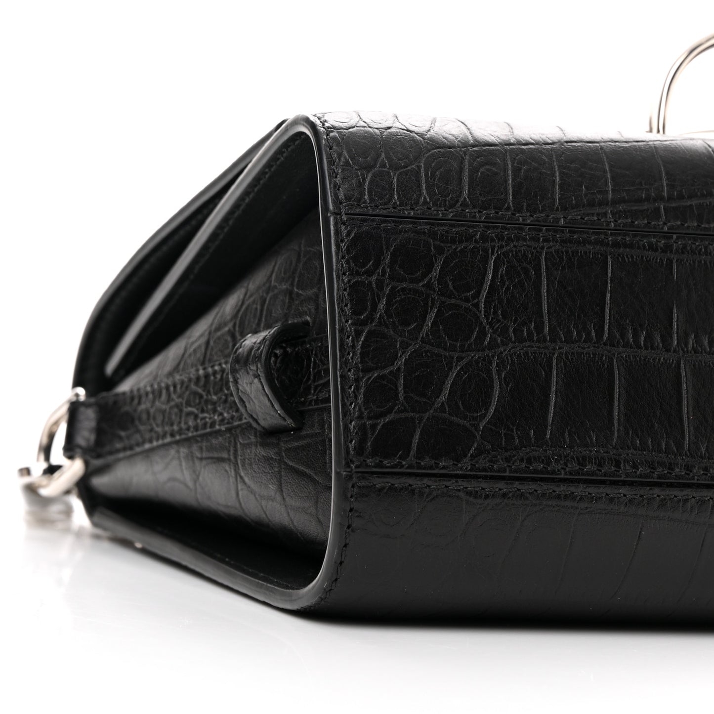 Calfskin Crocodile Embossed The Story Shoulder Bag Black