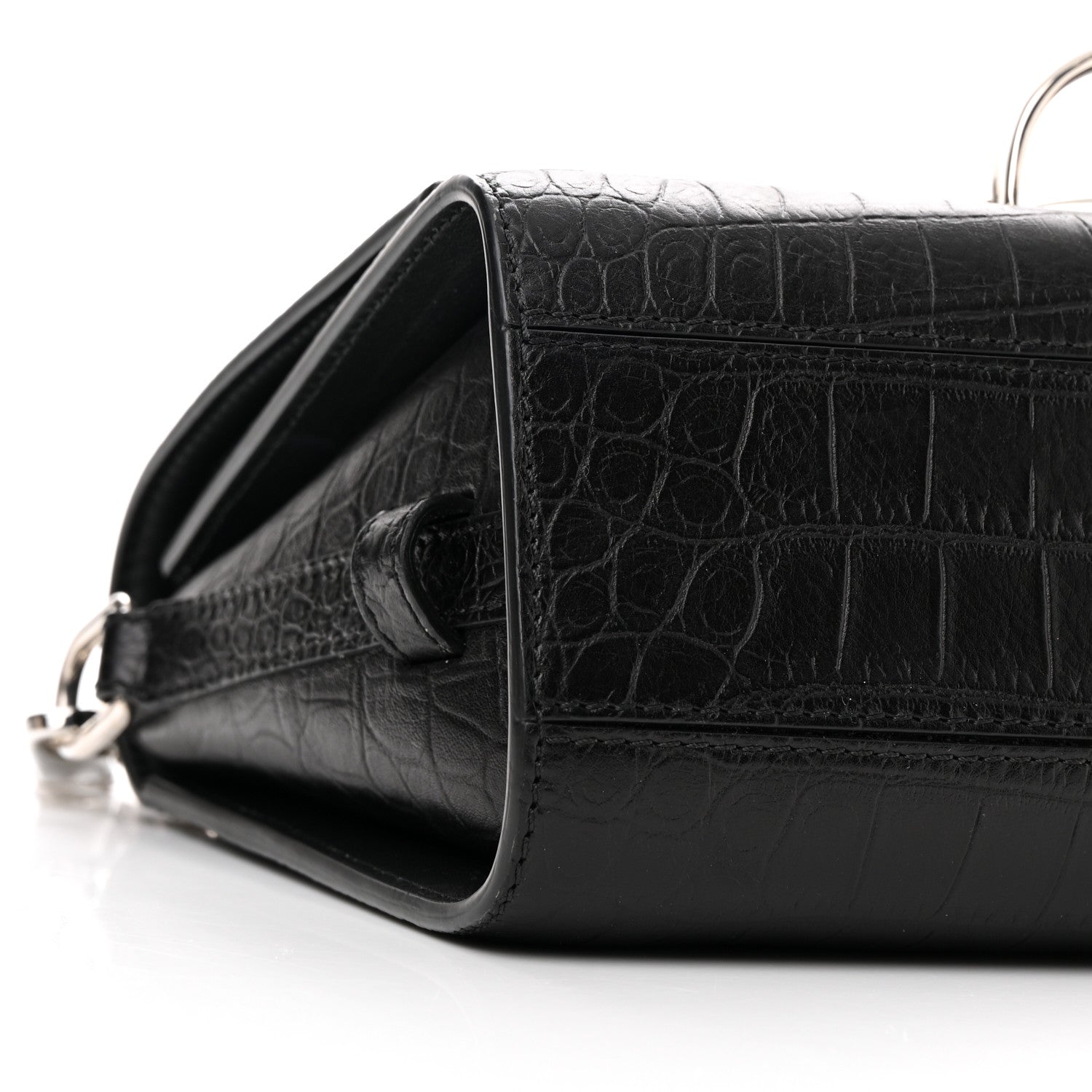 Alexander McQueen Calfskin Crocodile Embossed The Story Shoulder Bag Black 8 of 9