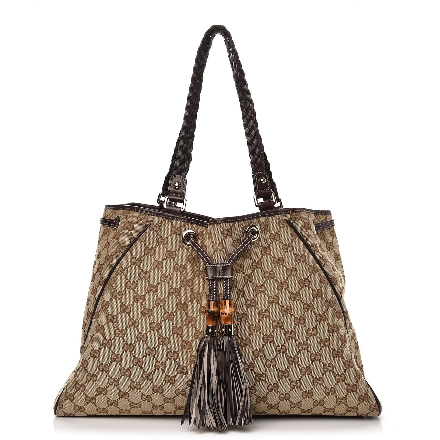 Monogram Peggy Braided Tote Dark Brown